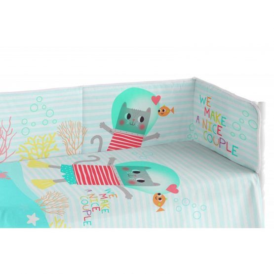 Funda Nordica con Relleno y Protector Cuna Color Couple de Pooch